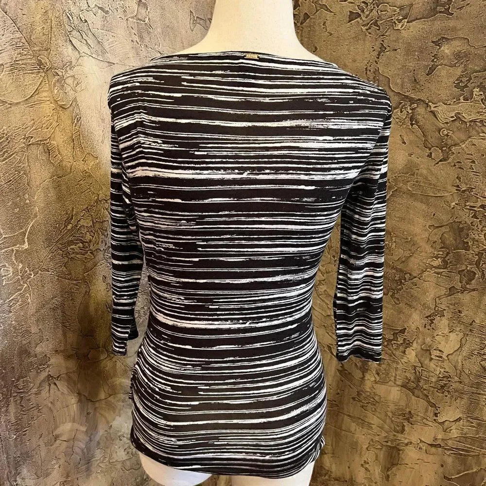 St. John Stretchy Crisscross Knit Pullover 3/4 Sleeve Tunic Petite
